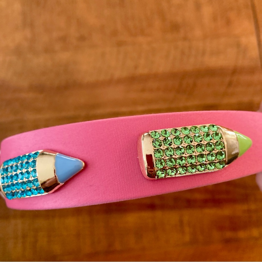 NEW Piper K Pink Fabric Headband w/ Yellow Green Blue Pink Rhinestone Pencils - Picture 4 of 7